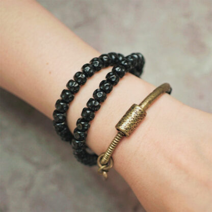 Retro Coconut Shell Copper Happiness Triple Wrap Bracelet - 图片 11