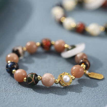 Tibetan Incense Ash Liuli Glass Tridacna Stone Sun Stone Om Mani Padme Hum Prayer Wheel Charm Bracelet - 图片 8