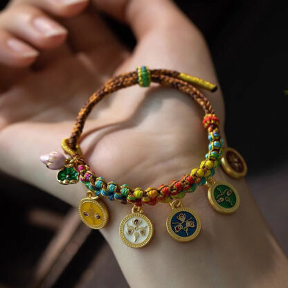 Tibetan Colorful Rope Five God Of Wealth Luck Braid Bracelet - 图片 4