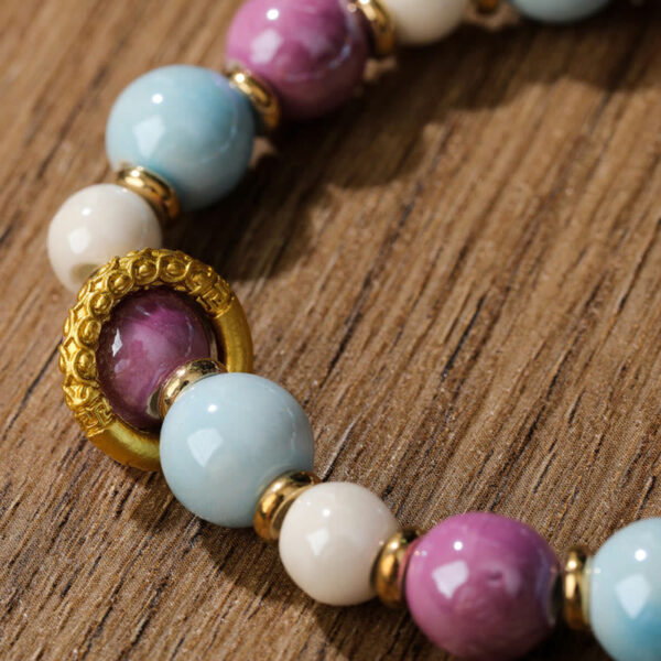 Tibetan Zakiram Goddess of Wealth Rabbit Lion Head Charm Liuli Glass Incense Ash Porcelain Bead Protection Bracelet - 图片 8