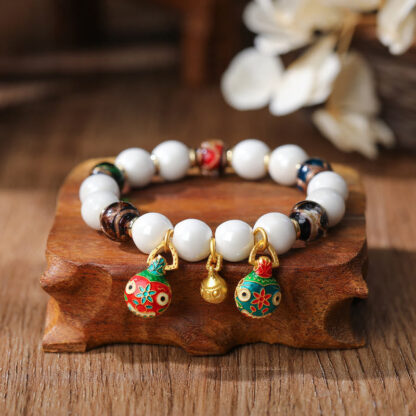 Gold Swallowing Beast Family Charm Liuli Glass Colorful Porcelain Bead Luck Bracelet - 图片 9