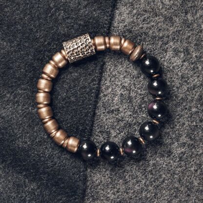 Buddha Stones Lava Rock Stone Rainbow Obsidian Copper Support Healing Bracelet - 图片 12