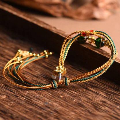 Tibetan Handmade Rope Liuli Glass Bead Braided Multilayered Healing Bracelet - 图片 3