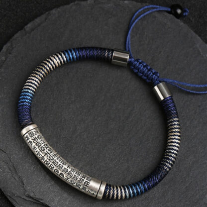 999 Sterling Silver Heart Sutra Calm Handmade Braided Bracelet - 图片 5