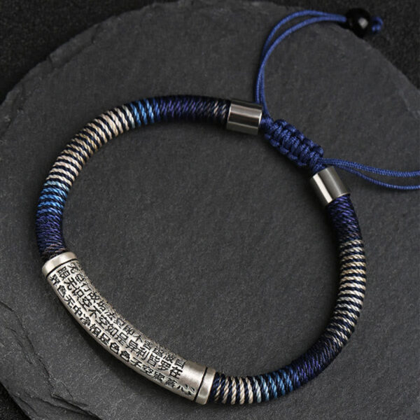 999 Sterling Silver Heart Sutra Calm Handmade Braided Bracelet - 图片 5