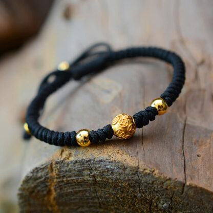 Buddha Stones 999 Sterling Silver Om Mani Padme Hum Copper Coin Luck Strength String Couple Bracelet - 图片 3