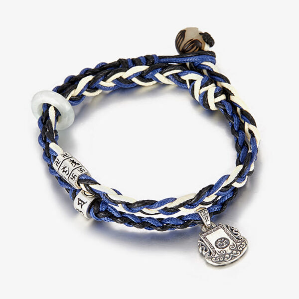 925 Sterling Silver Om Mani Padme Hum Swastika Handmade Protection Bracelet - 图片 4