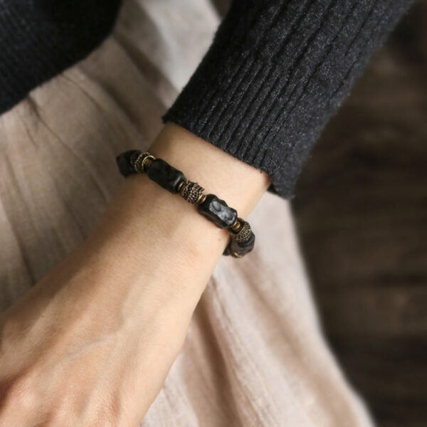 Buddha Stones Tibetan Ebony Wood Copper Calm Peace Bracelet - 图片 7