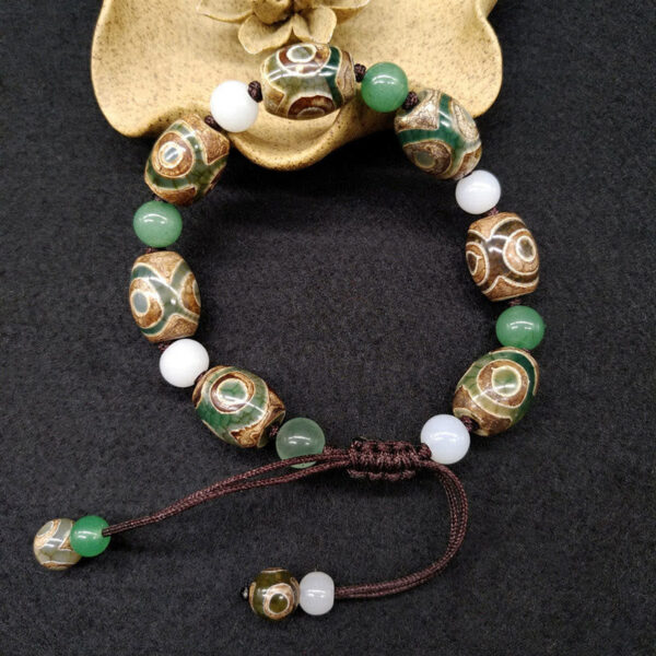Tibetan Three-eyed Dzi Bead Luck Protection Braided Bracelet - 图片 3