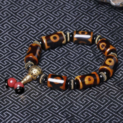 Buddha Stones Tibetan Nine-Eye Dzi Bead Fortune Charm Bracelet - 图片 3