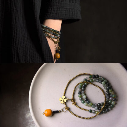 Buddha Stones Moss Agate Copper Lucky Multilayer Bracelet - 图片 7