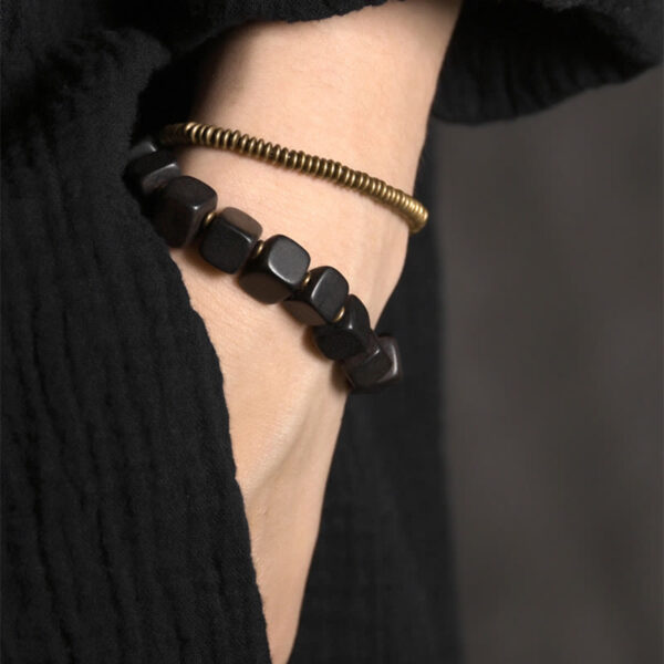 Tibetan Ebony Wood Copper Peace Double Wrap Bracelet - 图片 3