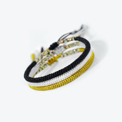 Buddha Stones 3Pcs Tibetan Handmade Multicolor King Kong Knot Amulet Bracelet - 图片 2
