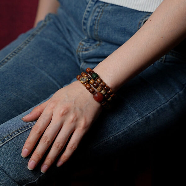 Tibetan Bodhi Seed Amber Dzi Bead Agate Zakiram Goddess of Wealth Beads Triple Wrap Bracelet - 图片 19