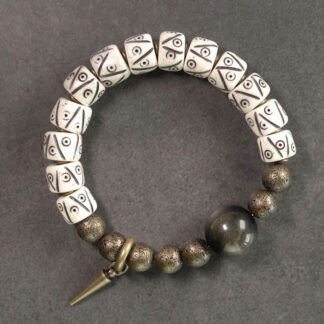 Tibetan Yak Bone Gold Sheen Obsidian Brass Bead Strength Bracelet