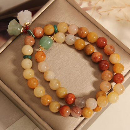 Tibet Natural Golden Silk Jade Double Layer Bell Orchid Luck Bracelet - 图片 6