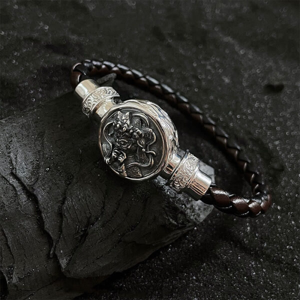 Tibetan 925 Sterling Silver Zakiram Goddess of Wealth Blessing Protection Bracelet - 图片 11