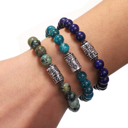 Buddha Stones Natural Lazurite Pietersite Unakite Om Mani Padme Hum Bead Positive Bracelet - 图片 14