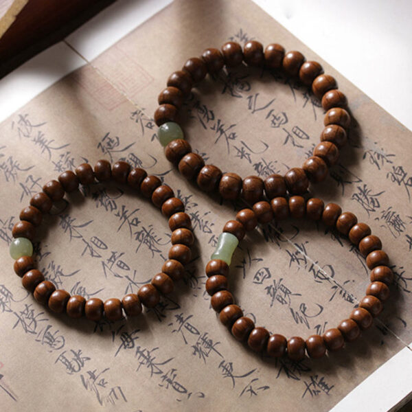 Natural Abelia Biflora Wood Hetian Jade Bamboo Bead Warding Off Evil Spirits Bracelet - 图片 2