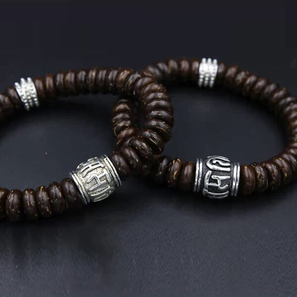 Natural Tibetan Coconut Shell Om Mani Padme Hum Positive Bracelet - 图片 25