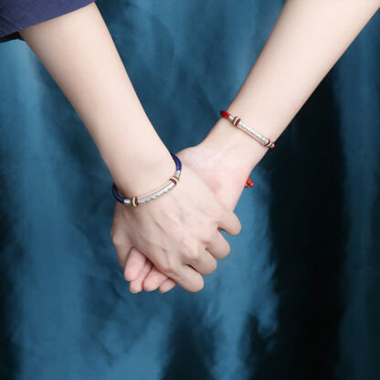 Buddha Stones 999 Sterling Silver Om Mani Padme Hum Protection Strength String Bracelet - 图片 15