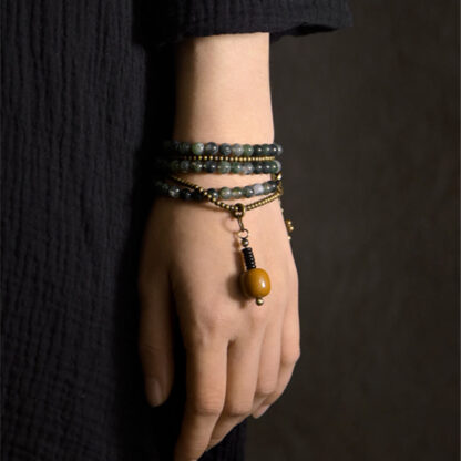 Buddha Stones Moss Agate Copper Lucky Multilayer Bracelet - 图片 5