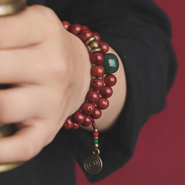 Buddha Stones Bodhi Seed Cyan Jade Copper Peace Luck Bracelet - 图片 4