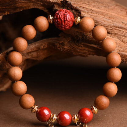 Tibetan Natural Peach Wood Cinnabar PiXiu Wealth Tassels Bracelet - 图片 11