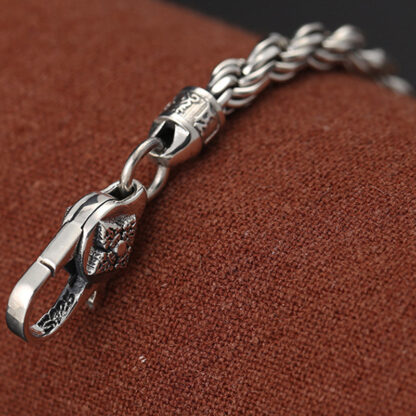 925 Sterling Silver Tibet Om Mani Padme Hum Double Dorje Vajra Twisted Design Peace Love Bracelet - 图片 6