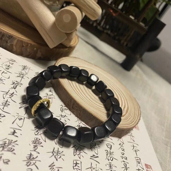 Tibetan Ebony Wood Square Beads Peace Calm Bracelet - 图片 5