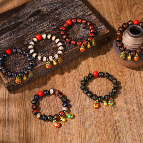 Buddha Stones Gold Swallowing Beast Family Colorful Cinnabar Bead Bracelet - 图片 6