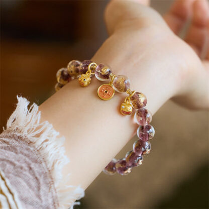 Gold Swallowing Beast Copper Coin Good Luck Charm Liuli Glass Bead Fortune Bracelet - 图片 8