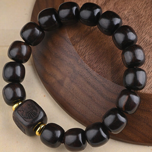 Tibetan Ebony Wood Barrel Beads Lucky And Treasure Balance Bracelet - 图片 5