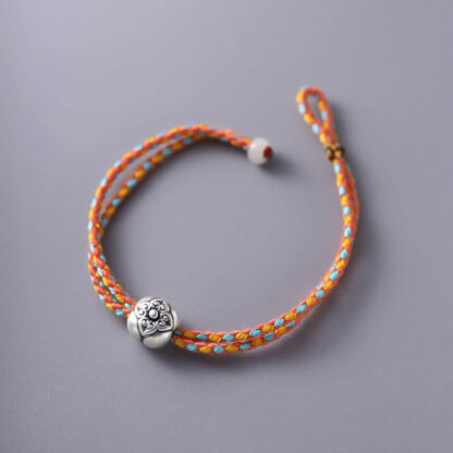 999 Sterling Silver Persimmon Luck Multicolored Braided Bracelet - 图片 9