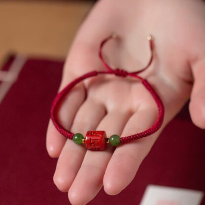 Tibetan Cinnabar Om Mani Padme Hum Engraved Blessing Braided Rope Bracelet - 图片 9