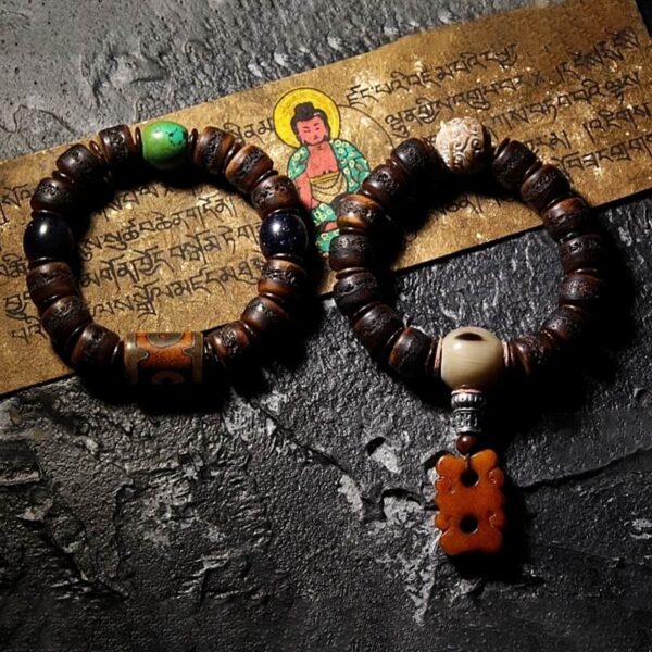 Tibetan Yak Bone Dzi Bead Turquoise Keep Away Evil Spirits Bracelet - 图片 26