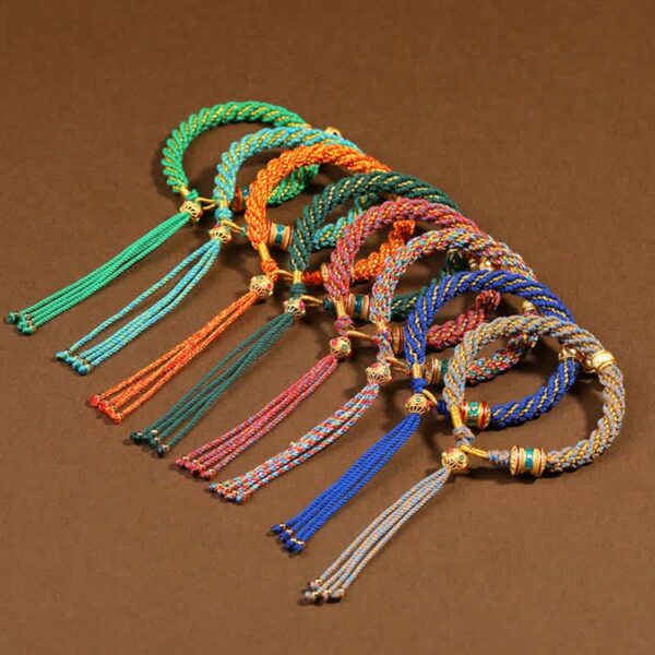 Buddha Stones Tibetan Handmade Luck Protection Thangka Prayer Wheel Bell Charm Braid String Bracelet - 图片 3