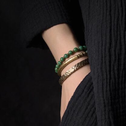 Buddha Stones Simple Design Copper Wealth Cuff Bracelet - 图片 5