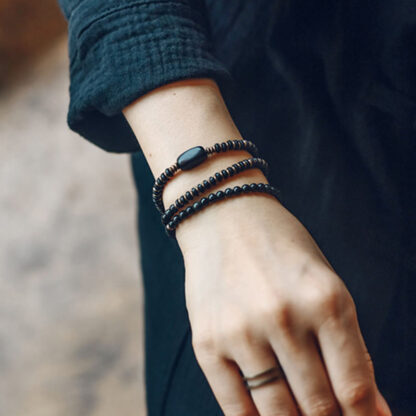 Buddha Stones Rainbow Obsidian Ebony Wood Copper Healing Triple Wrap Bracelet - 图片 14