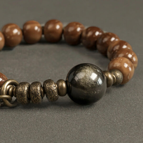 Kuka Seed Tiger Eye Gold Sheen Obsidian Copper Wealth Luck Bracelet - 图片 11