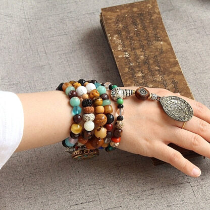 Buddha Stones Tibet 108 Mala Beads Nine Palaces Bagua Bodhi Seed Yak Bone Vajra Harmony Bracelet - 图片 14
