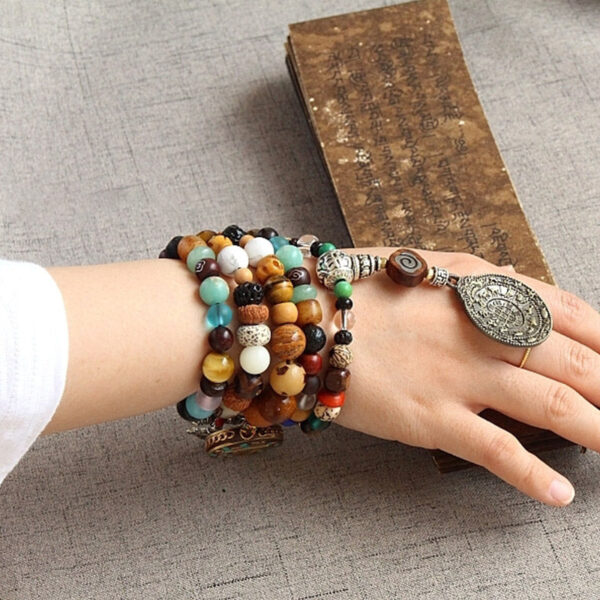 Buddha Stones Tibet 108 Mala Beads Nine Palaces Bagua Bodhi Seed Yak Bone Vajra Harmony Bracelet - 图片 14