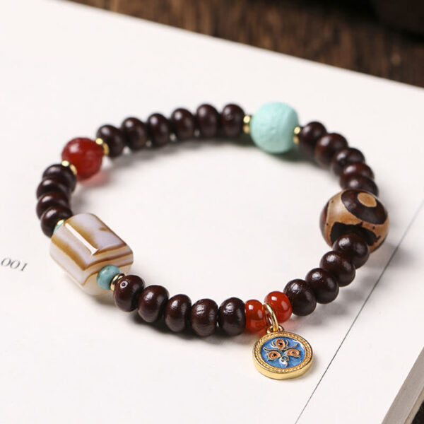Natural Tibet Purple Bodhi Seed Dzi Bead God of Wealth Wisdom Bracelet - 图片 4