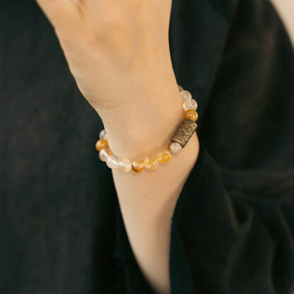 White Crystal Red Hematoid Quartz Gold Rutilated Quartz Purple Phantom Protection Bracelet - 图片 20