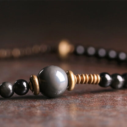 Buddha Stones Rainbow Obsidian Ebony Wood Copper Positive Multilayer Bracelet - 图片 7