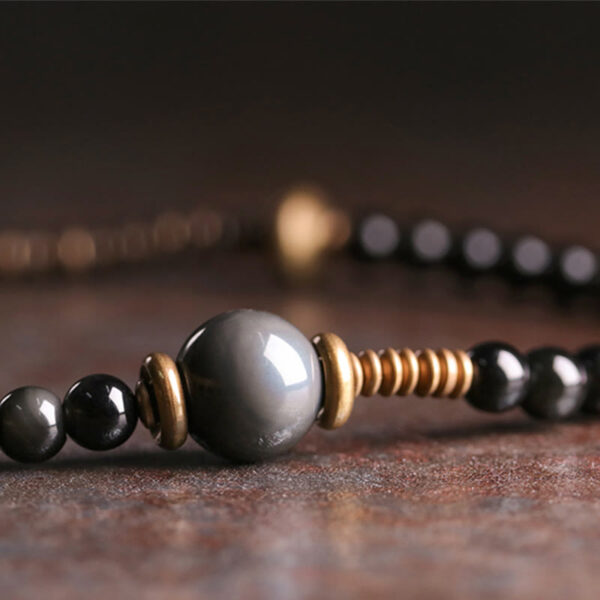 Buddha Stones Rainbow Obsidian Ebony Wood Copper Positive Multilayer Bracelet - 图片 7