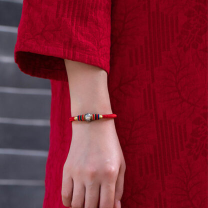 925 Sterling Silver Tibet Handmade Om Mani Padme Hum Luck Protection King Kong Knot Braided Bracelet - 图片 8