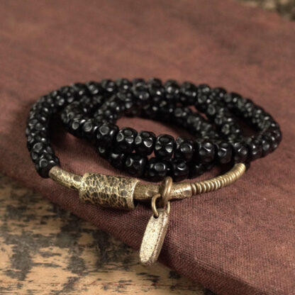 Retro Coconut Shell Copper Happiness Triple Wrap Bracelet - 图片 2