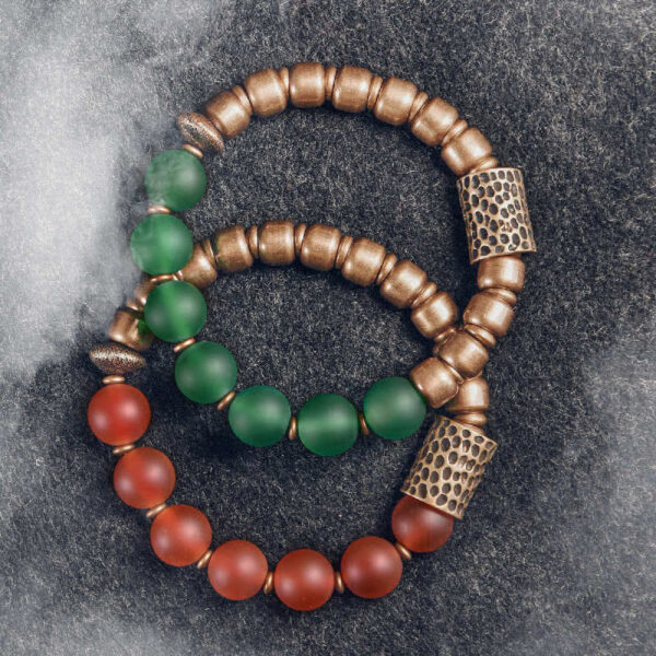 Buddha Stones Tibetan Red Agate Green Agate Copper Confidence Fortune Bracelet - 图片 2