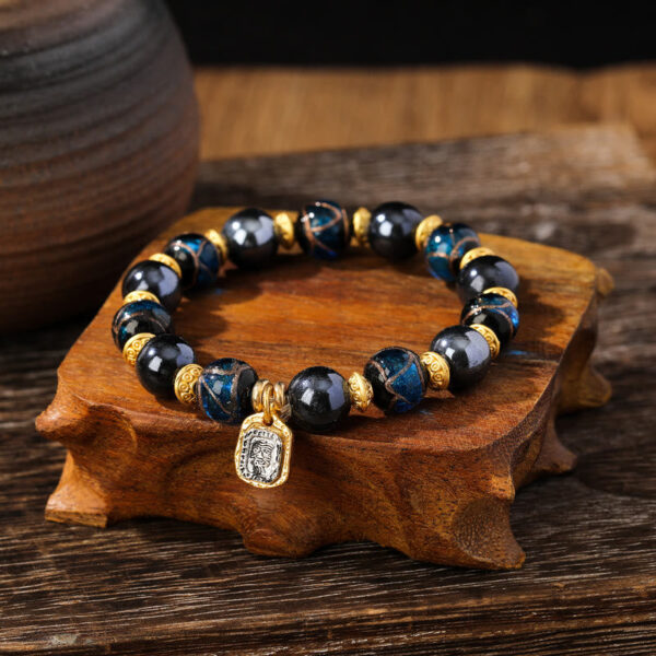 Tibetan Zakiram Goddess of Wealth Liuli Glass Incense Ash Porcelain Bead Luck Bracelet - 图片 3